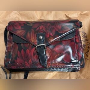 Patricia Nash Red and Black Floral Crossbody Bag